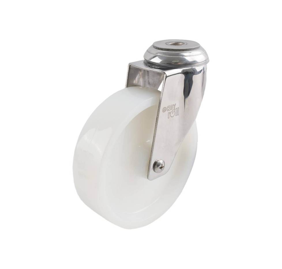 SS 125MM WHITE NYLON BOLT HOLE CASTOR