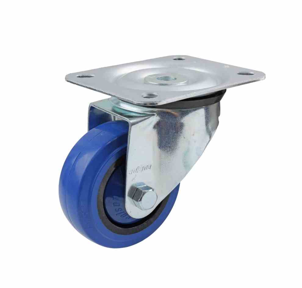 80MM BLUE RUBBER SWIVEL PLATE CASTOR