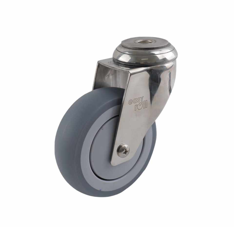 SS 100MM GREY RUBBER BOLT HOLE CASTOR