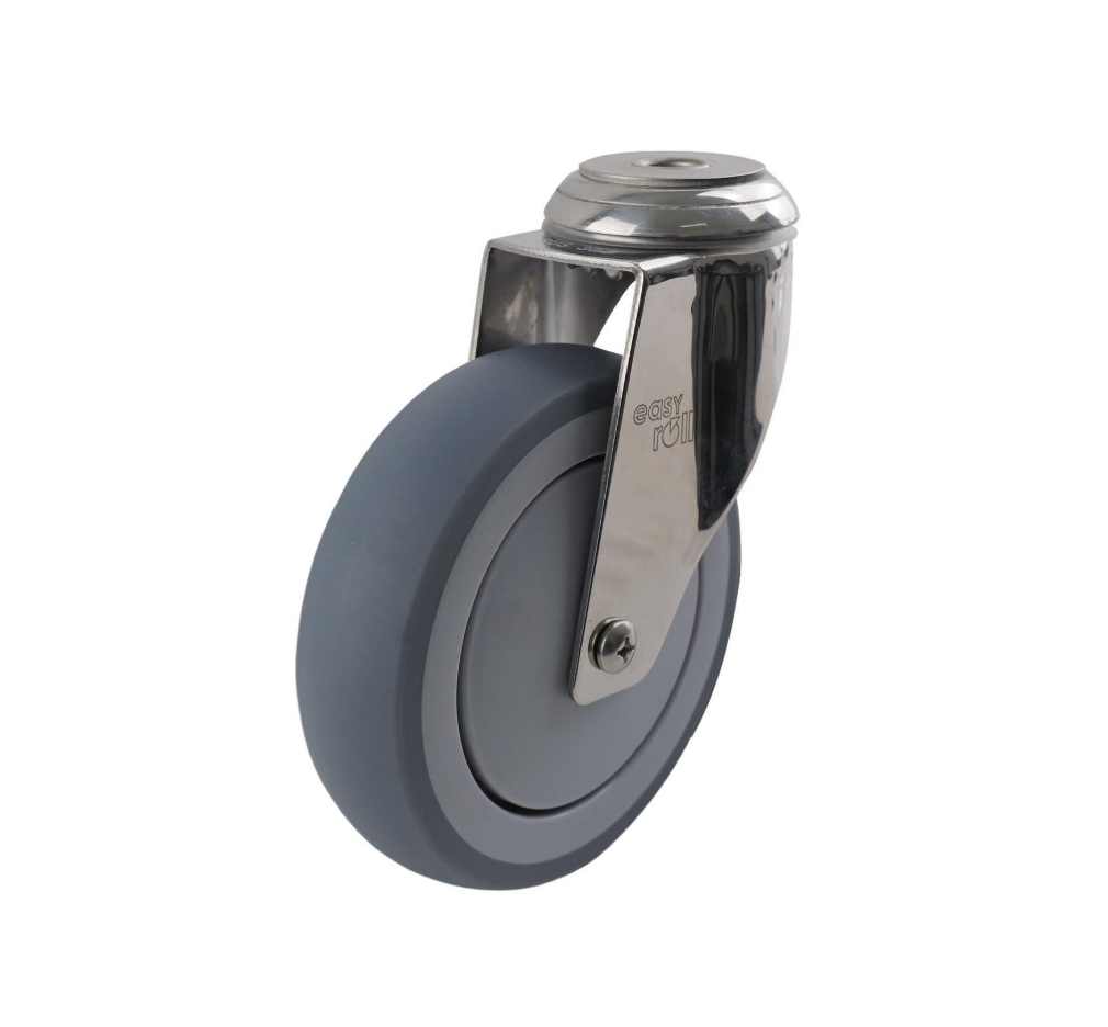 SS 125MM GREY RUBBER BOLT HOLE CASTOR