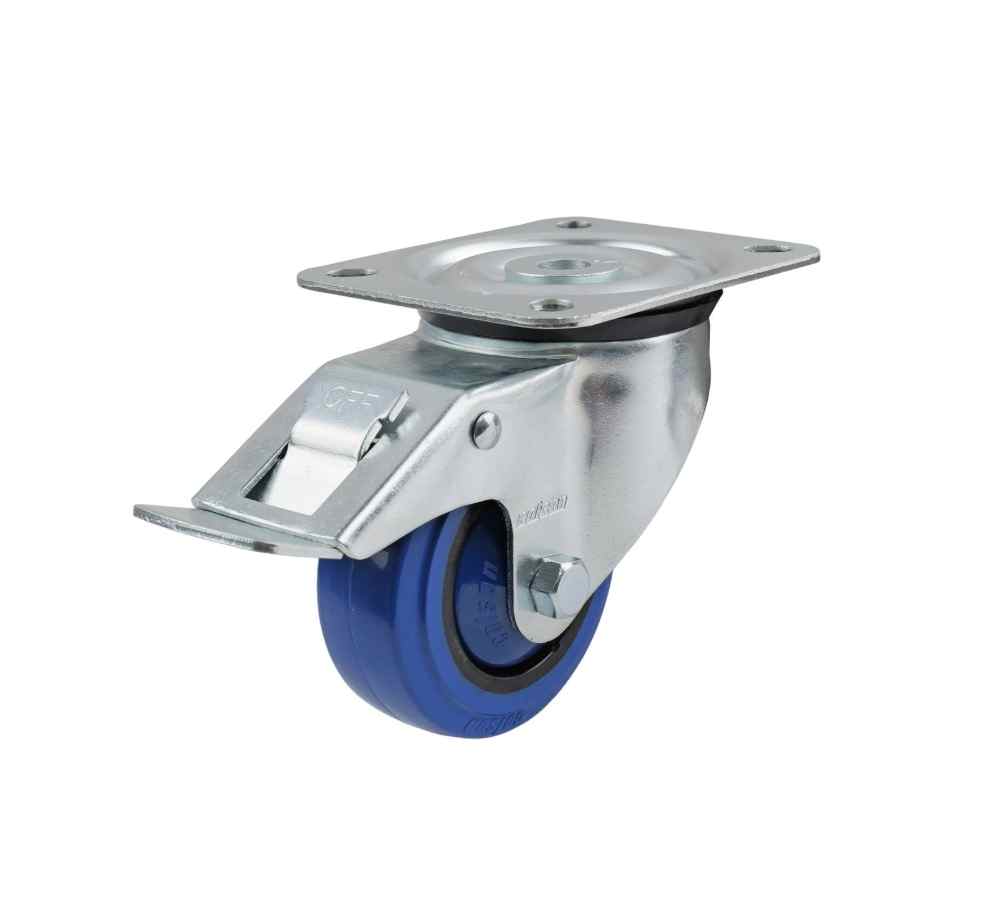 80MM BLUE RUBBER SWIVEL PLATE BRAKE CASTOR