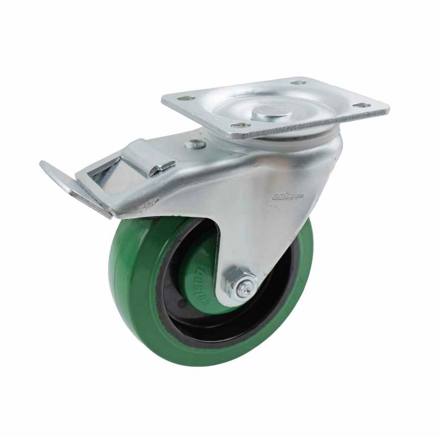 125MM GREEN RUBBER SWIVEL PLATE BRAKE CASTOR