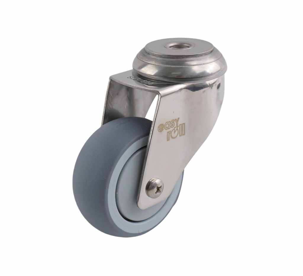 SS 75MM GREY RUBBER BOLT HOLE CASTOR