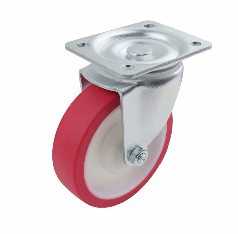 125MM RED URETHANE SWIVEL PLATE CASTOR