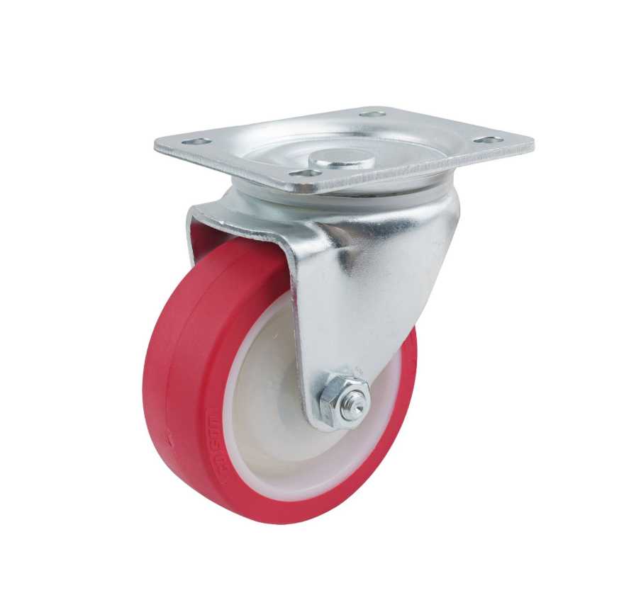 100MM RED URETHANE SWIVEL PLATE CASTOR
