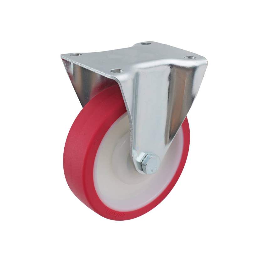 125MM RED URETHANE FIXED PLATE CASTOR
