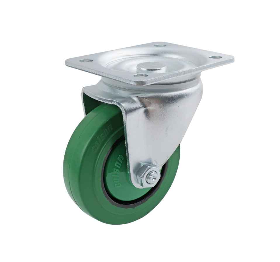100MM GREEN RUBBER SWIVEL PLATE CASTOR