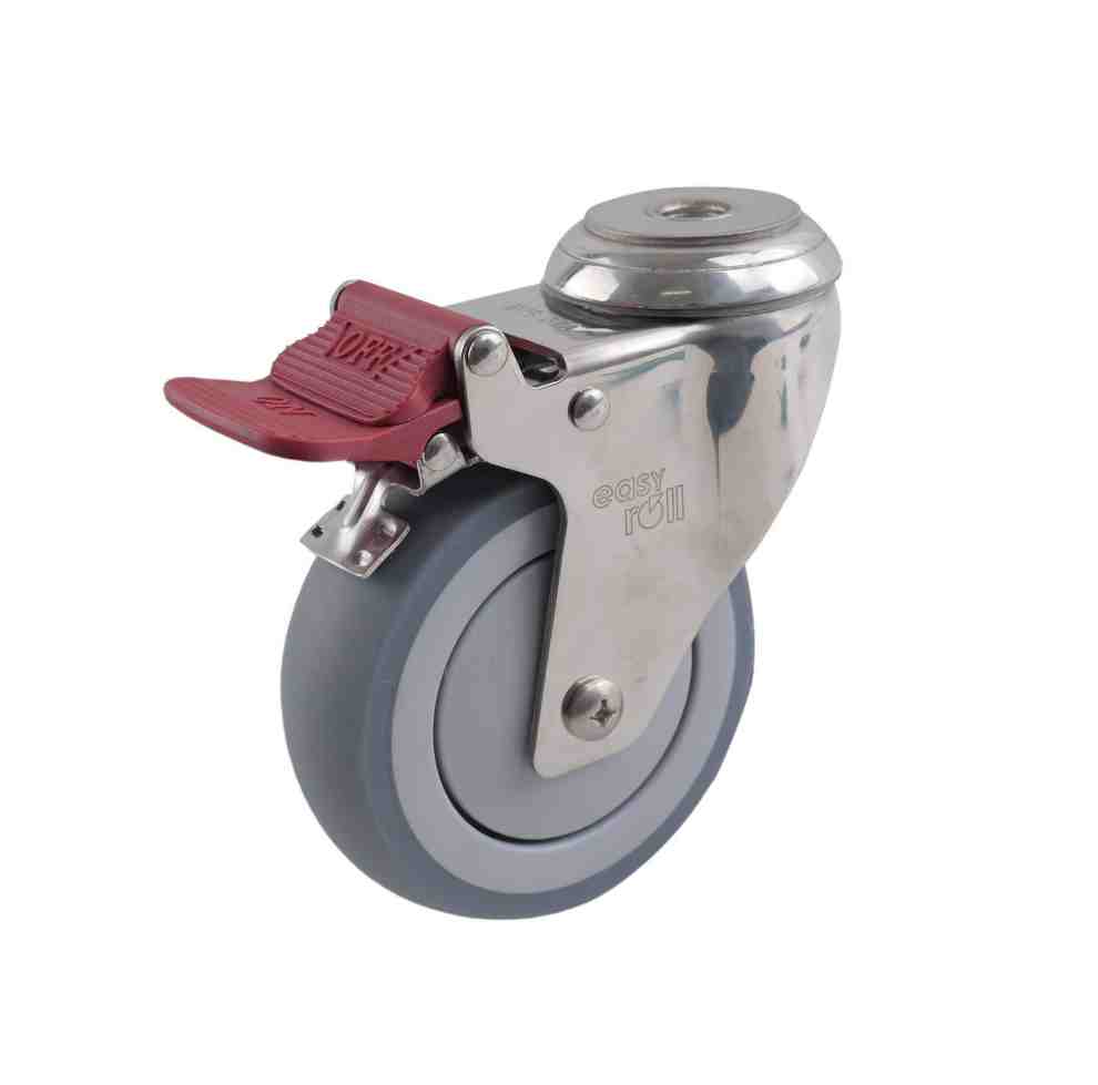 SS 100MM GREY RUBBER BOLT HOLE BRAKE CASTOR