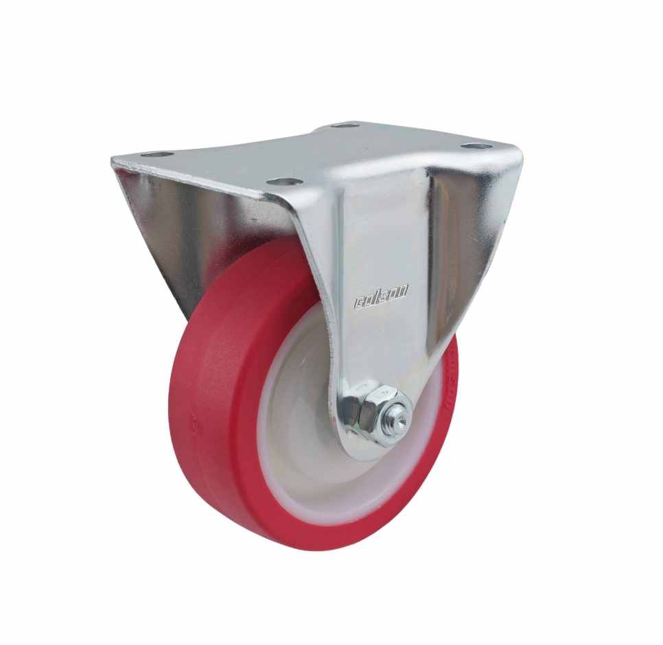 100MM RED URETHANE FIXED PLATE CASTOR
