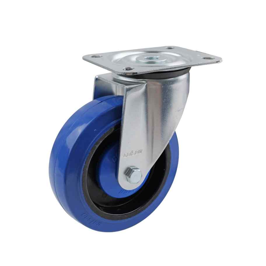 125MM BLUE RUBBER SWIVEL PLATE CASTOR