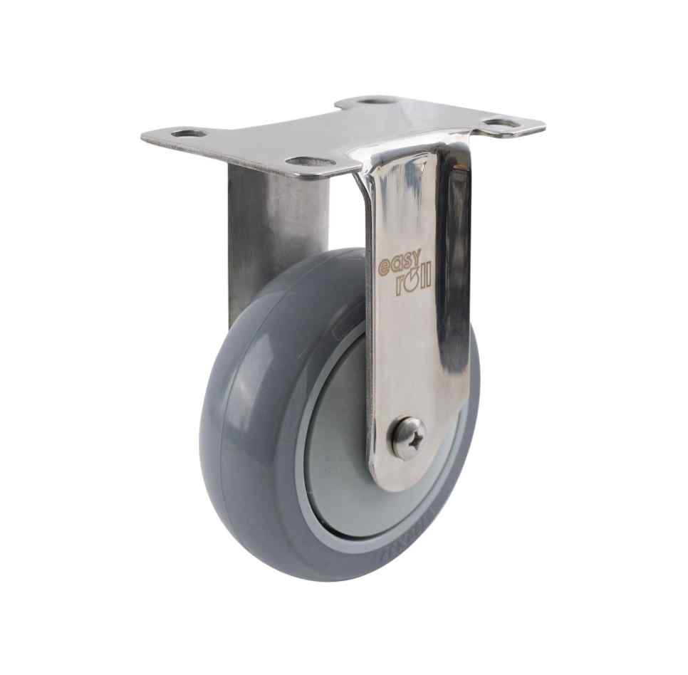SS 100MM GREY URETHANE FIXED PLATE CASTOR