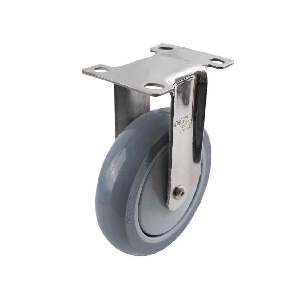 SS 125MM GREY URETHANE FIXED PLATE CASTOR
