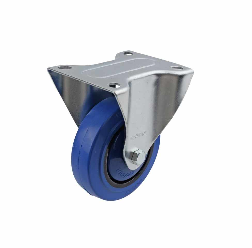 100MM BLUE RUBBER FIXED PLATE CASTOR
