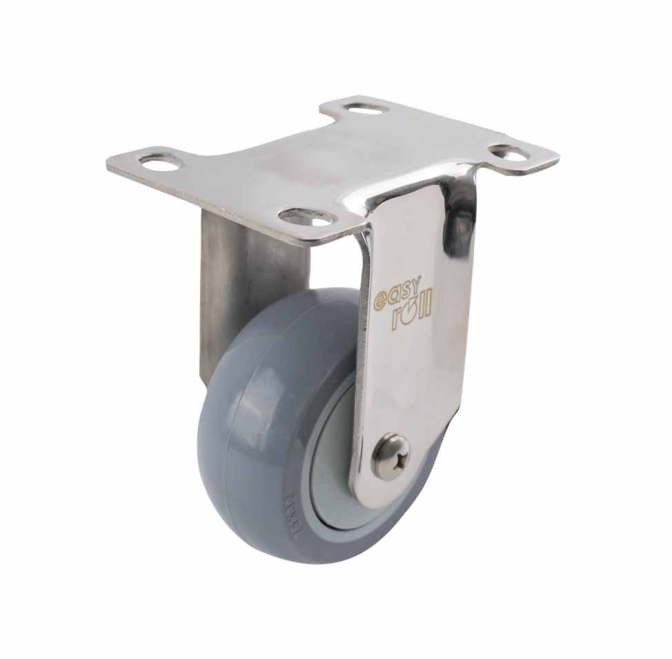 SS 75MM GREY URETHANE FIXED PLATE CASTOR