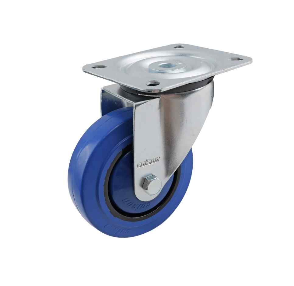 100MM BLUE RUBBER SWIVEL PLATE CASTOR