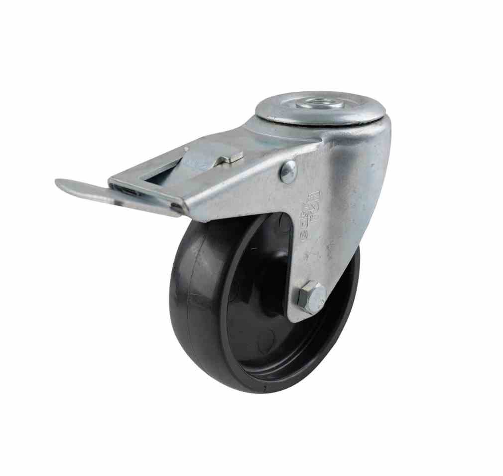 100MM BLACK POLY BOLT HOLE BRAKE CASTOR