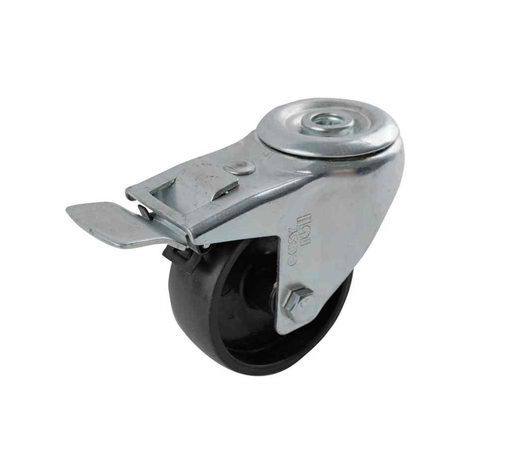 80MM BLACK POLY BOLT HOLE BRAKE CASTOR