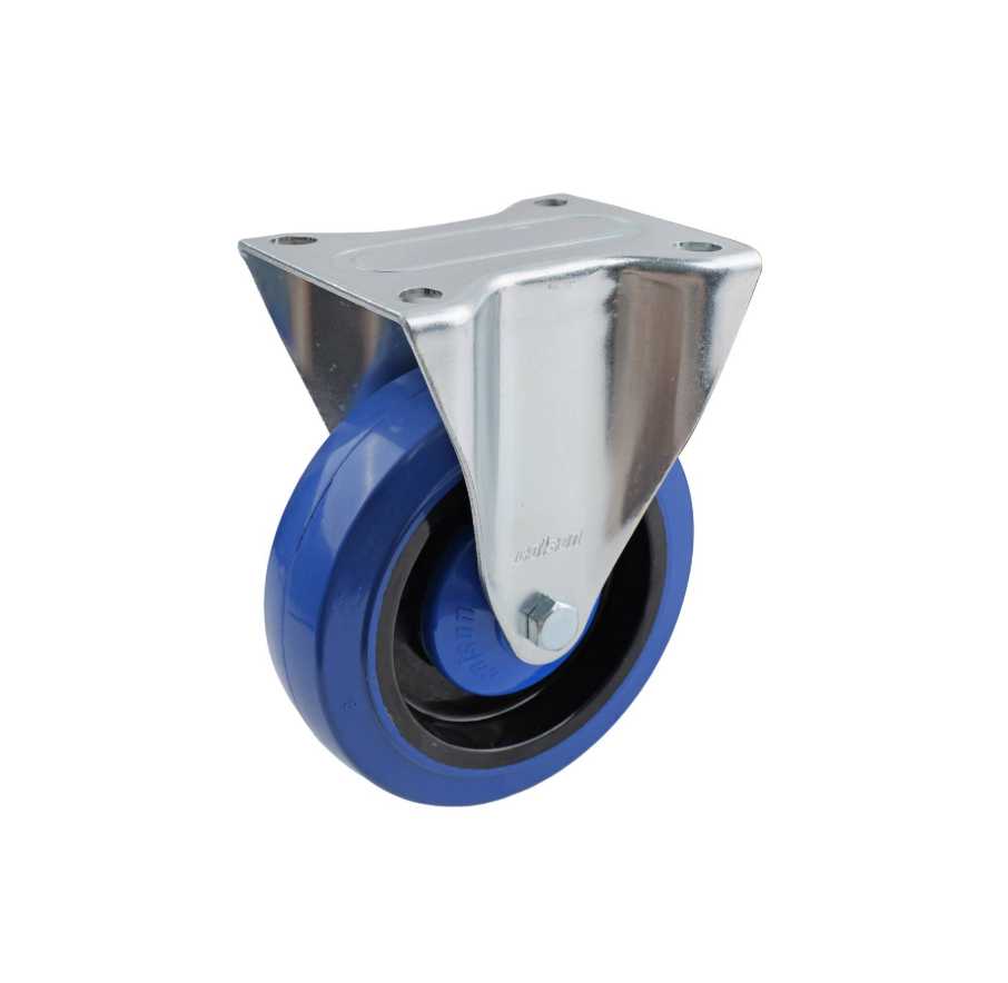 125MM BLUE RUBBER FIXED PLATE CASTOR