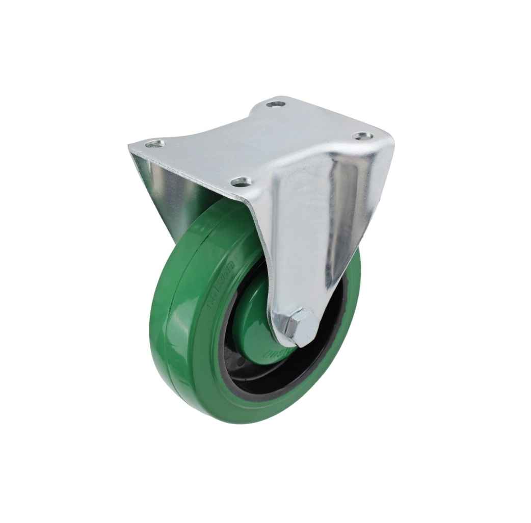 125MM GREEN RUBBER FIXED PLATE CASTOR