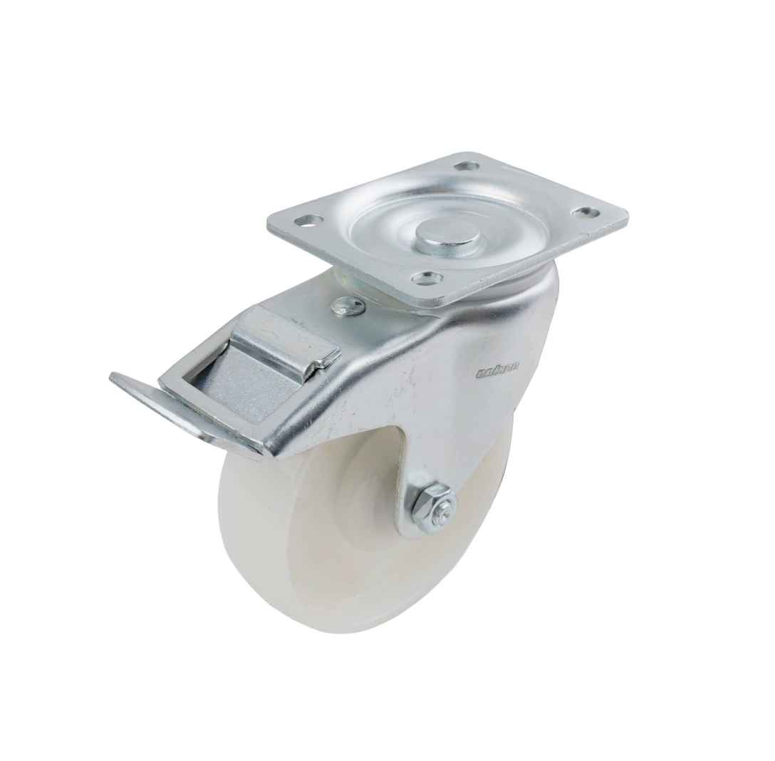 125MM WHITE NYLON SWIVEL PLATE BRAKE CASTOR