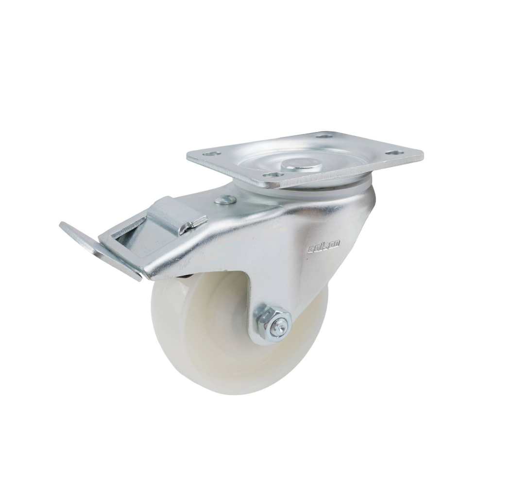 100MM WHITE NYLON SWIVEL PLATE BRAKE CASTOR
