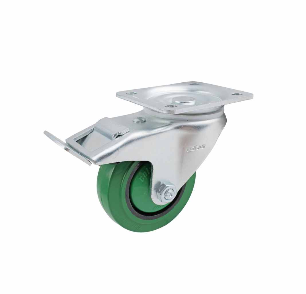 100MM GREEN RUBBER SWIVEL PLATE BRAKE CASTOR