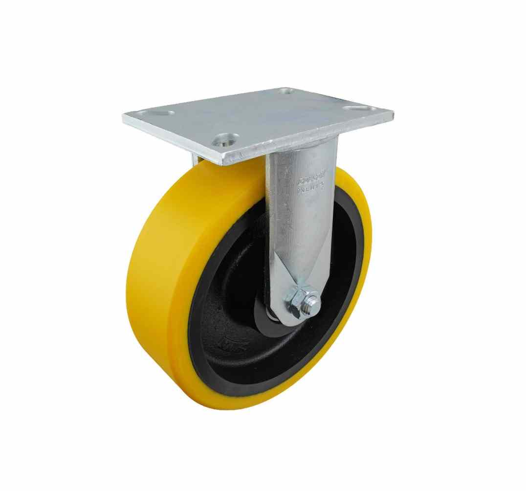 250MM URETHANE/CAST IRON FIXED PLATE CASTOR