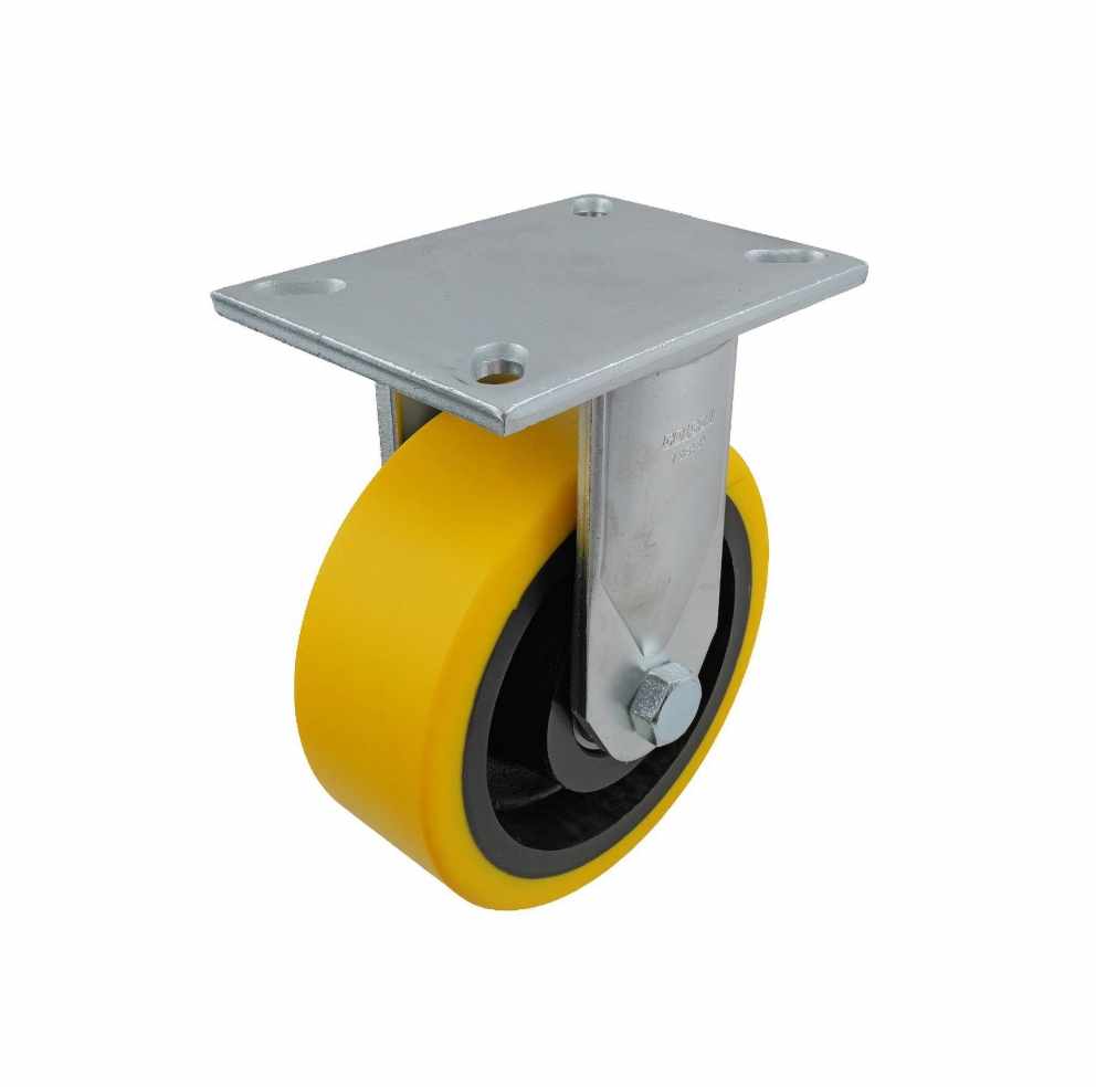 200MM URETHANE/CAST IRON FIXED PLATE CASTOR