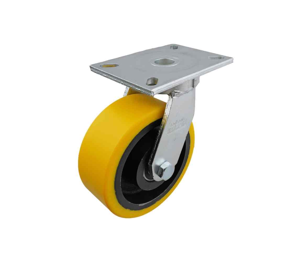 200MM URETHANE/CAST IRON SWIVEL PLATE CASTOR