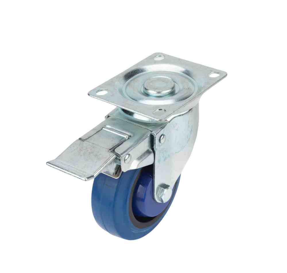 100MM BLUE RUBBER SWIVEL PLATE BRAKE CASTOR