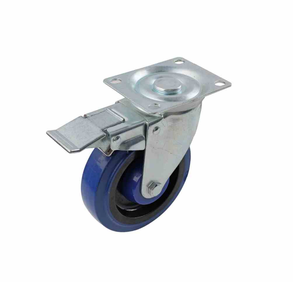 125MM BLUE RUBBER SWIVEL PLATE BRAKE CASTOR