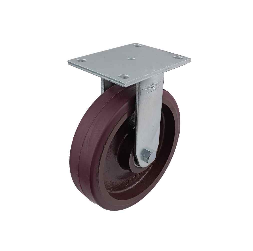 200MM URETHANE/CAST IRON FIXED PLATE CASTOR