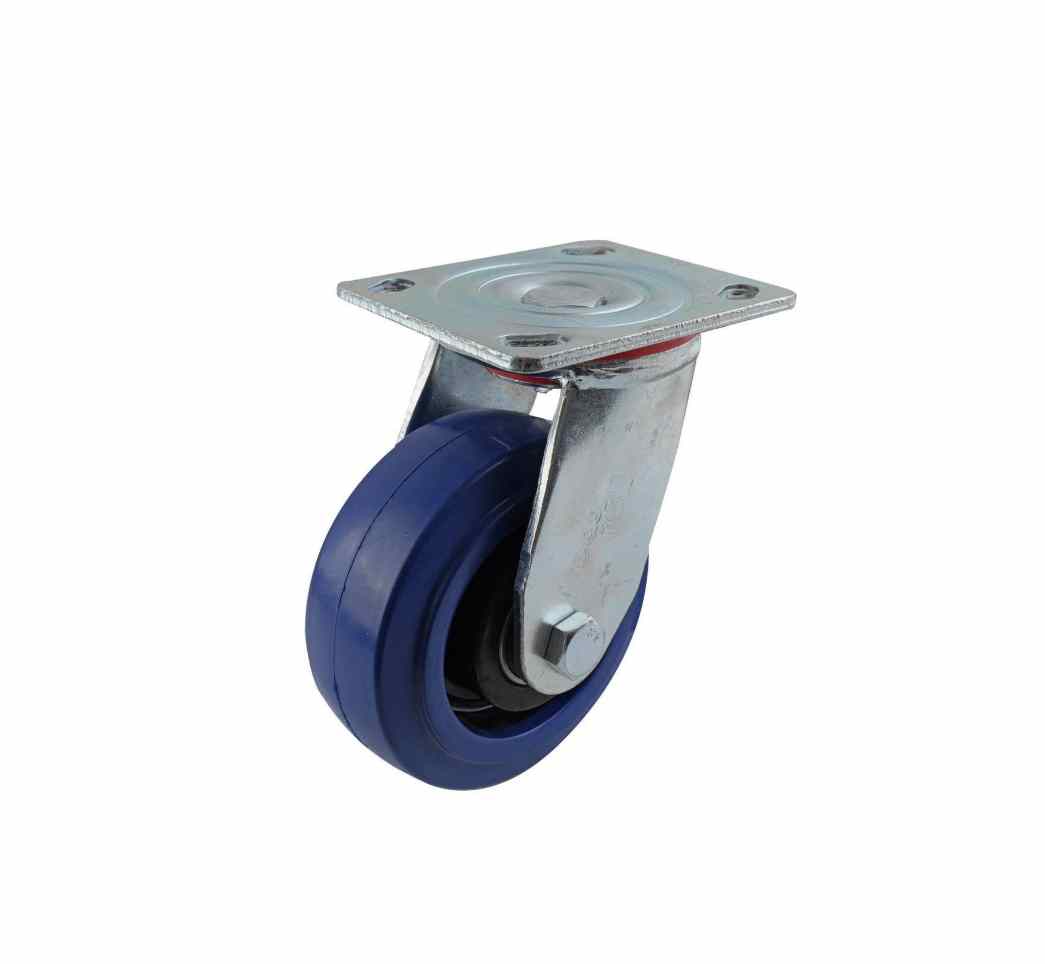 125MM BLUE RUBBER SWIVEL PLATE CASTOR
