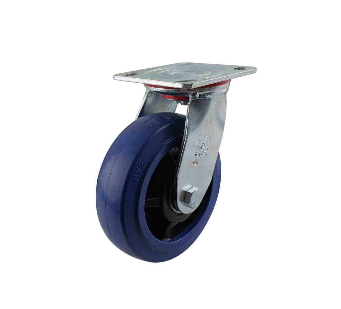 150MM BLUE RUBBER SWIVEL PLATE CASTOR