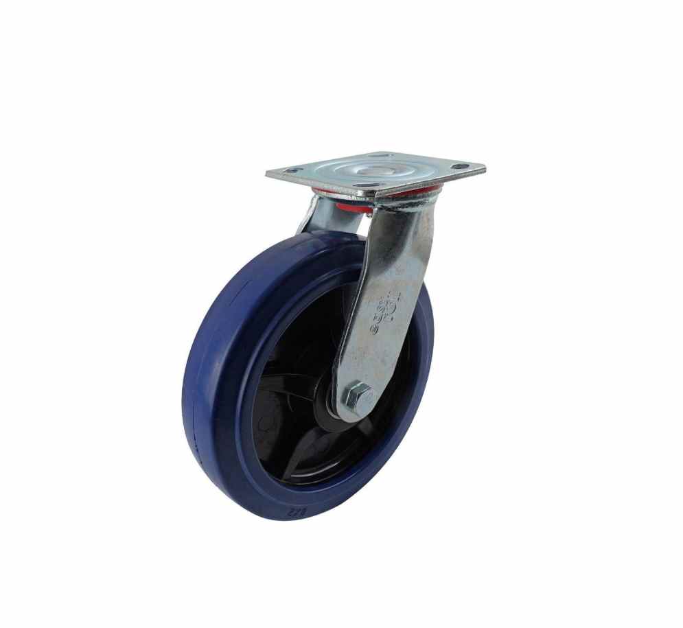 200MM BLUE RUBBER SWIVEL PLATE CASTOR