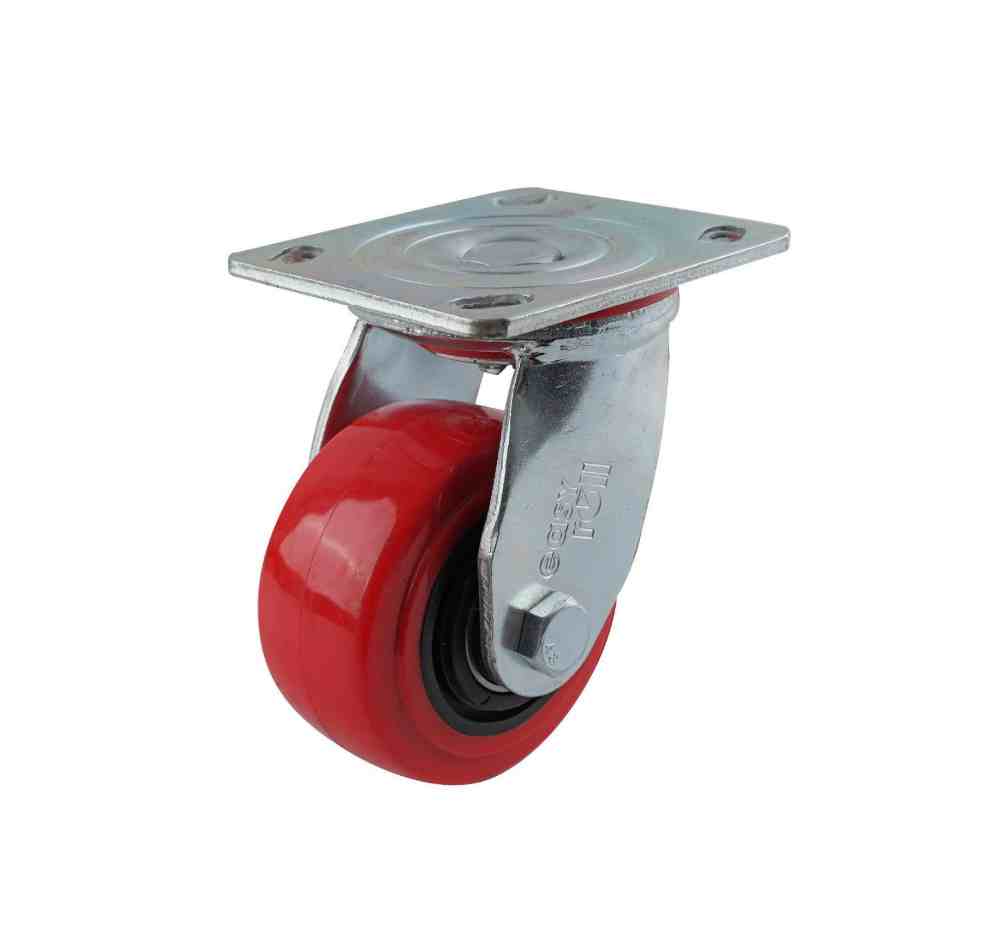 100MM RED URETHANE SWIVEL PLATE CASTOR