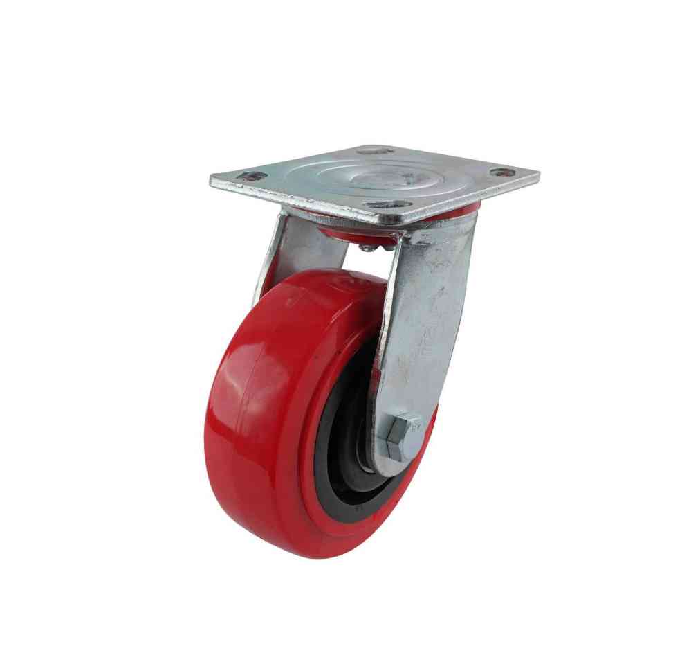 125MM RED URETHANE SWIVEL PLATE CASTOR