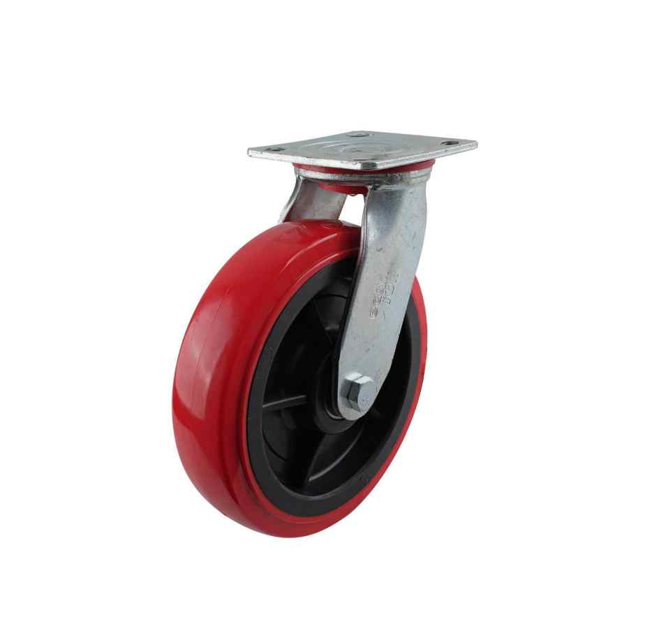 200MM RED URETHANE SWIVEL PLATE CASTOR