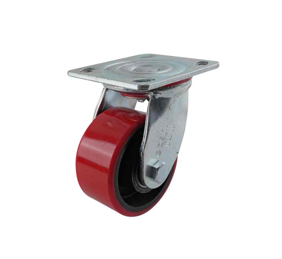 100MM RED URETHANE/CI SWIVEL PLATE CASTOR