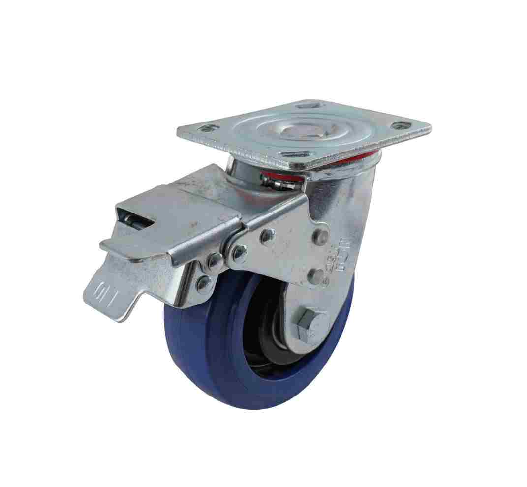 125MM BLUE RUBBER SWIVEL PLATE BRAKE CASTOR