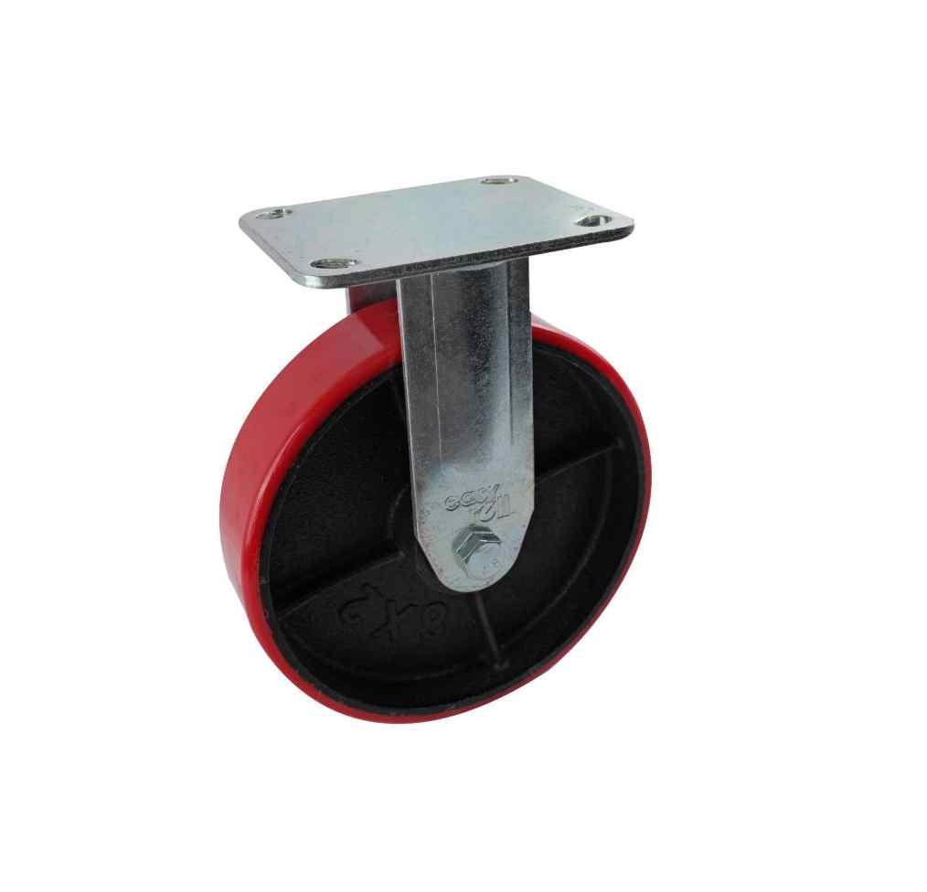 200MM RED URETHANE/CI FIXED PLATE CASTOR 600K
