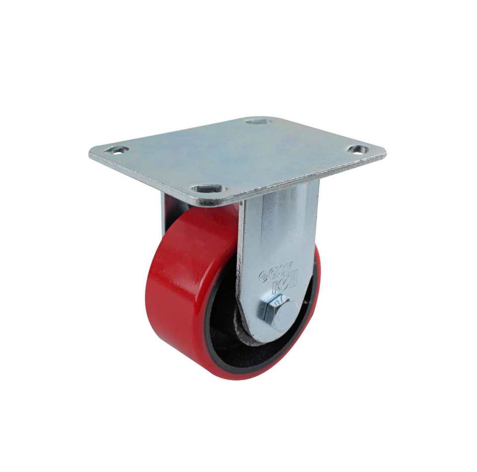 100MM RED URETHANE/CI FIXED PLATE CASTOR