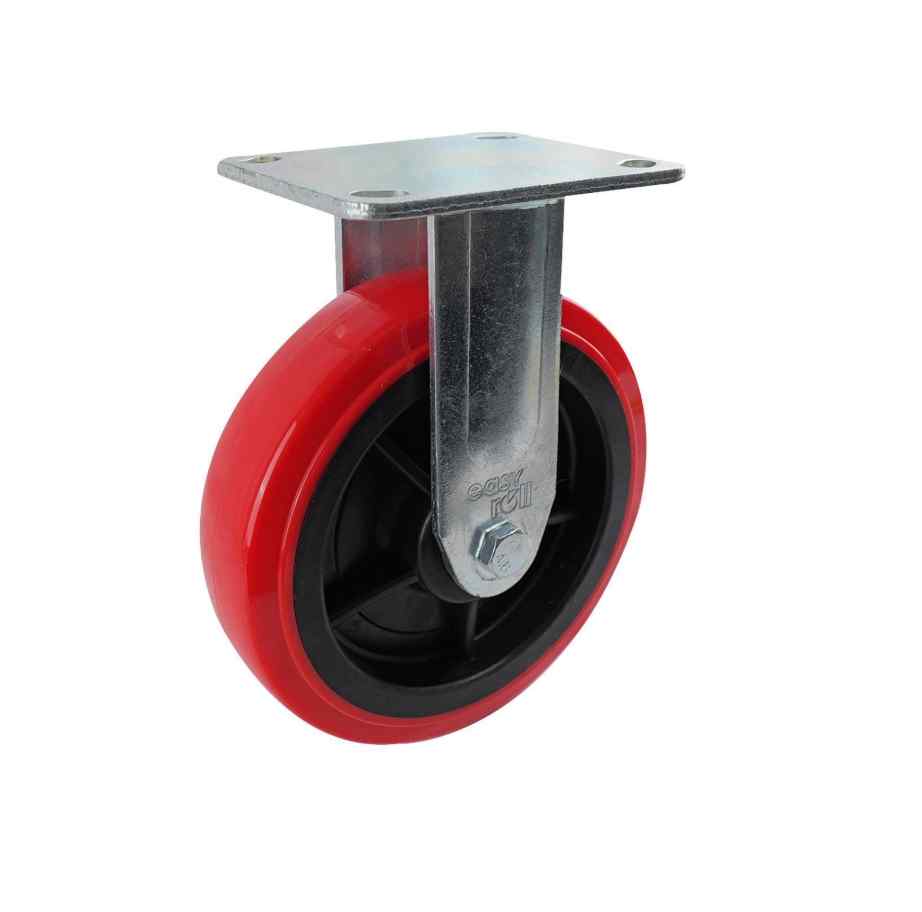 200MM RED URETHANE FIXED PLATE CASTOR 400KG