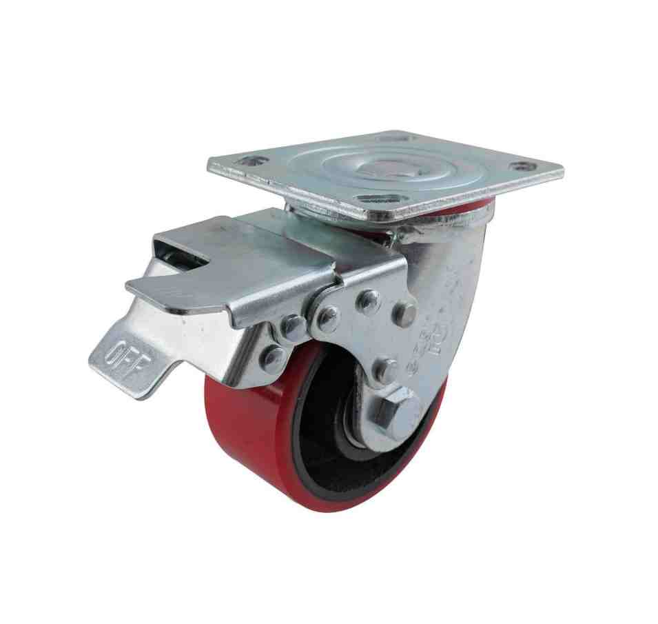 100MM RED URETHANE/CI SWIVEL PLATE BRAKE