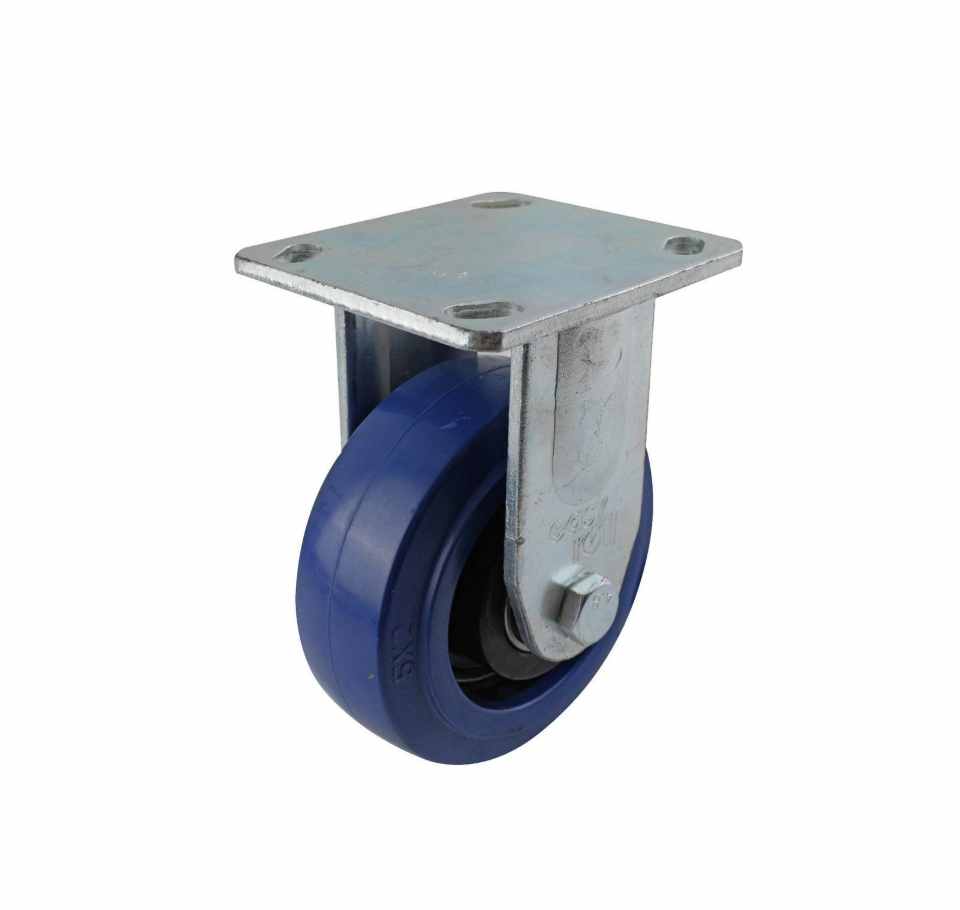 125MM BLUE RUBBER FIXED PLATE CASTOR