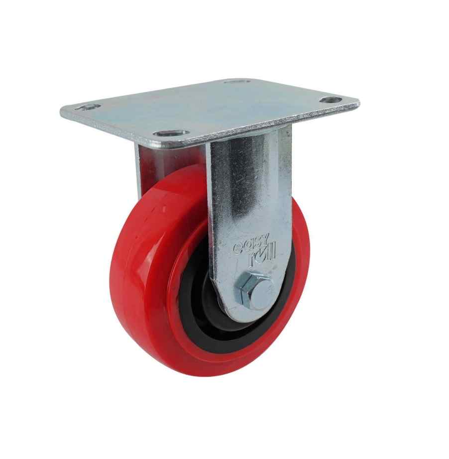 150MM RED URETHANE FIXED PLATE CASTOR