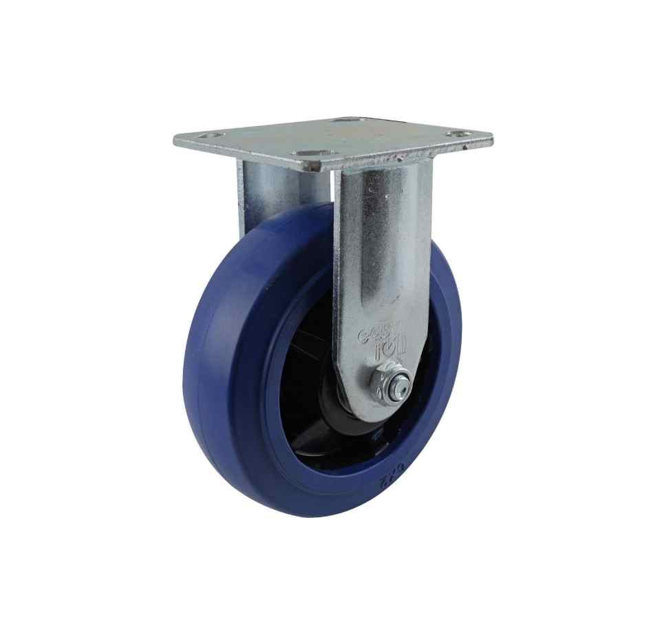 150MM BLUE RUBBER FIXED PLATE CASTOR