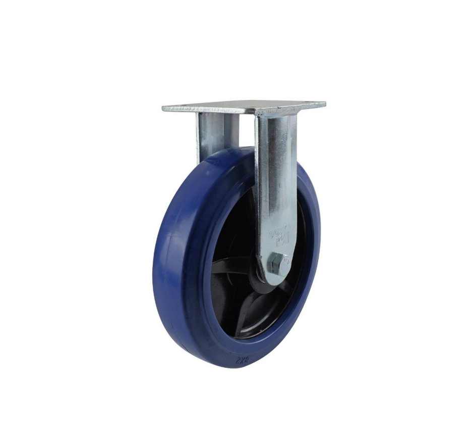 200MM BLUE RUBBER FIXED PLATE CASTOR