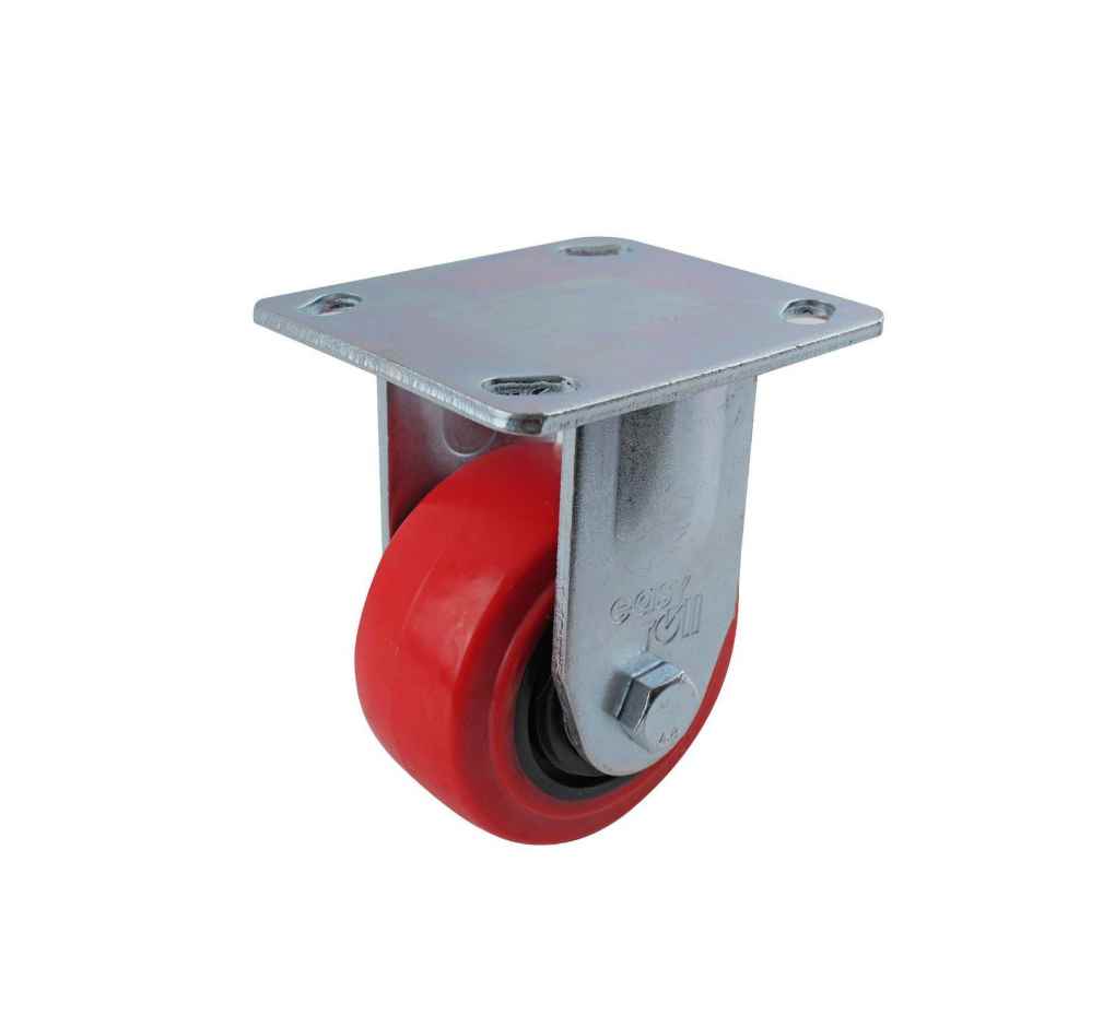 100MM RED URETHANE FIXED PLATE CASTOR