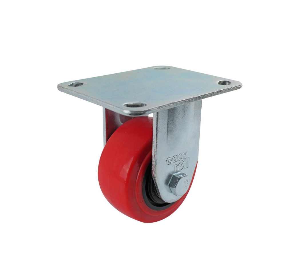100MM RED URETHANE FIXED PLATE CASTOR
